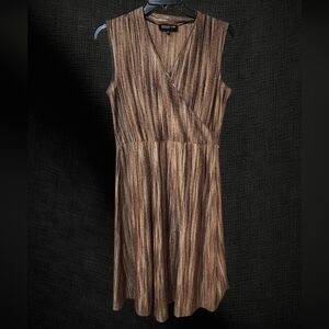 Brown Gold Shimmer Vintage Earth Tone Sleeveless Evening Dress Large